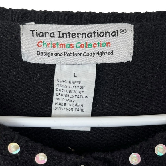 Y2K Tiara Int. Christmas Cable Knit Cardigan Dove Sweater Size Large - Picture 7 of 10